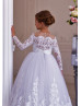 Long Sleeve White Sequined Lace Tulle Flower Girl Dress